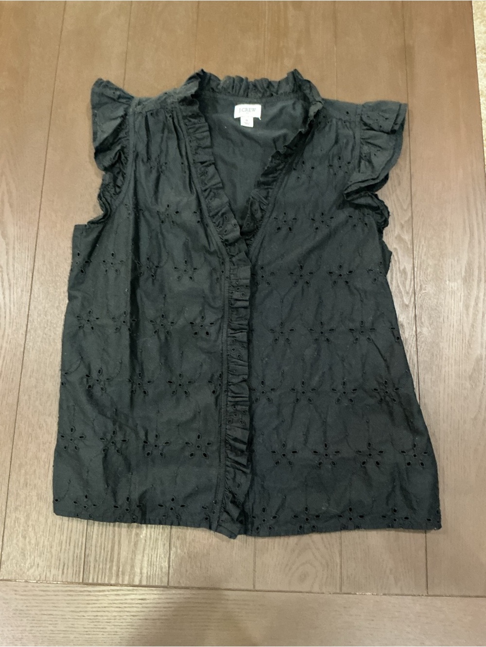 J. Crew Black Eyelet Ruffle Sleeve Blouse